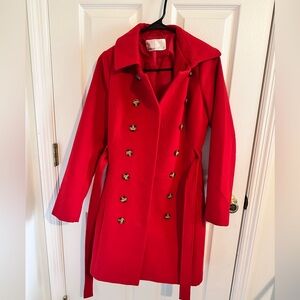 Lavand Chic Red Double-Breasted Trench Coat Size S